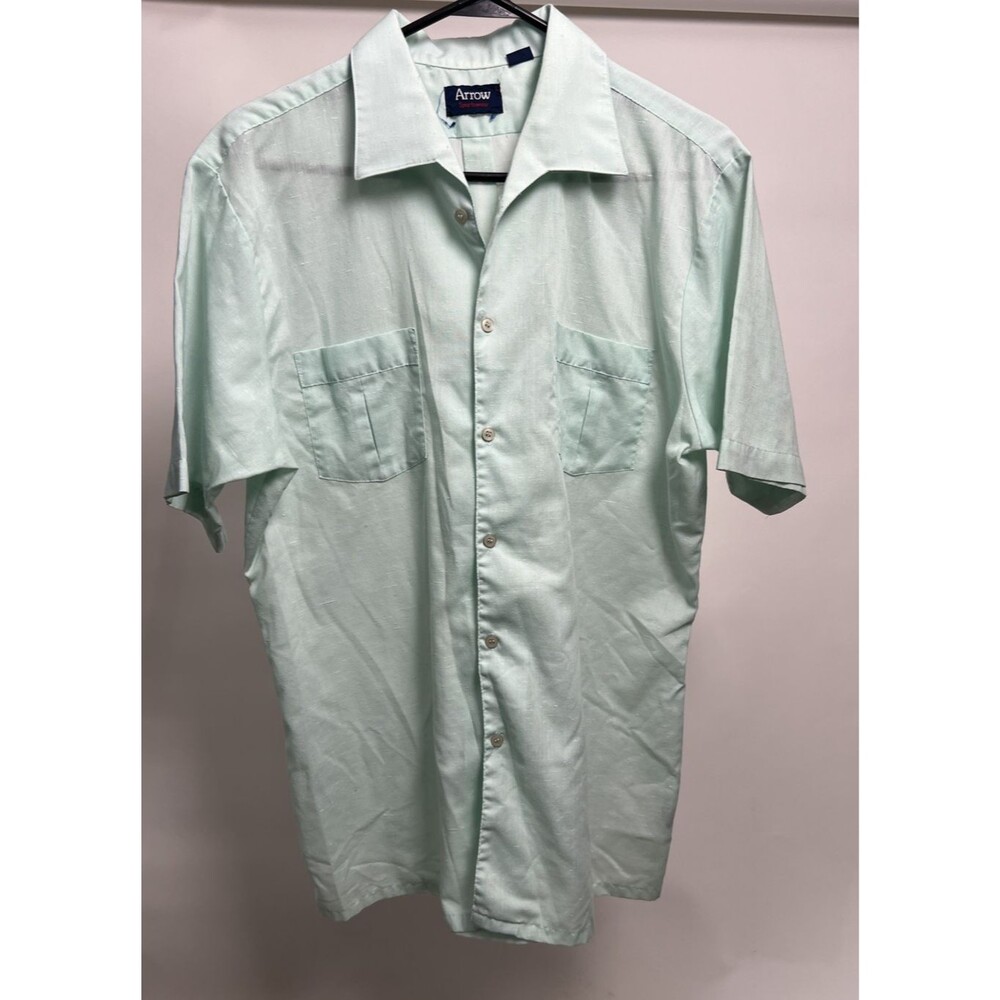 Arrow Vintage 60s Men's Cotton Blend Faded Green Loop Collar Short Sleeve L USA